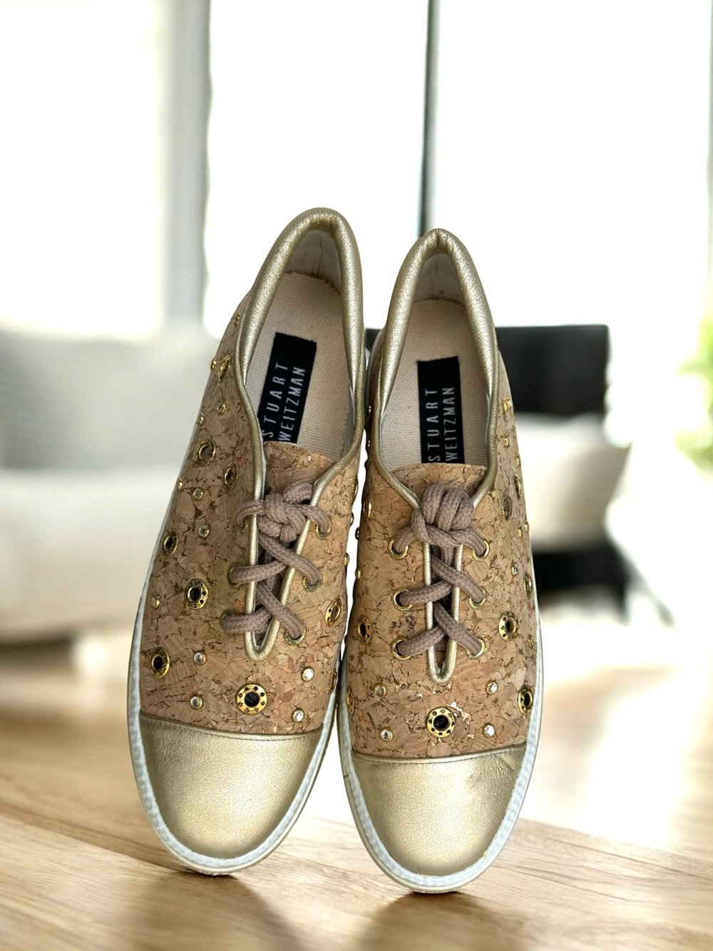 Stuart Weitzman Cork Metallic Sneakers